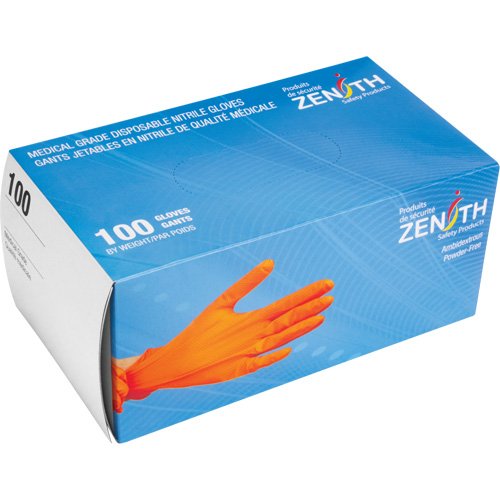 Gants d'examen de poids lourd &agrave; prise tactile, 2T-Grand, Nitrile, 8 mils, Sans poudre, Orange R.M.G. Prévention