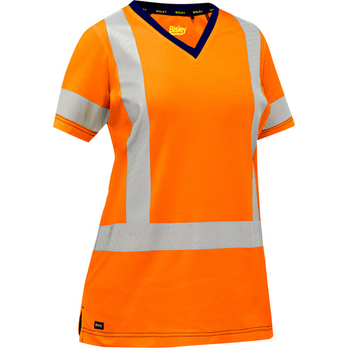 Chemise &agrave; manches courtes et X au dos Bisley pour femmes, Poly-coton, Petit, Orange haute visibilit&eacute; R.M.G. Prévention