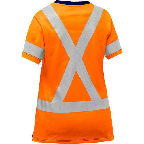 Chemise &agrave; manches courtes et X au dos Bisley pour femmes, Poly-coton, Petit, Orange haute visibilit&eacute; R.M.G. Prévention