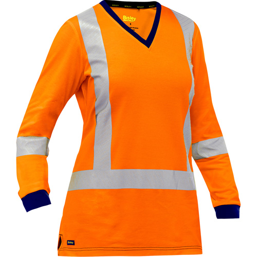 Chemise &agrave; manches longues et X au dos Bisley pour femmes, Poly-coton, Petit, Orange haute visibilit&eacute; R.M.G. Prévention