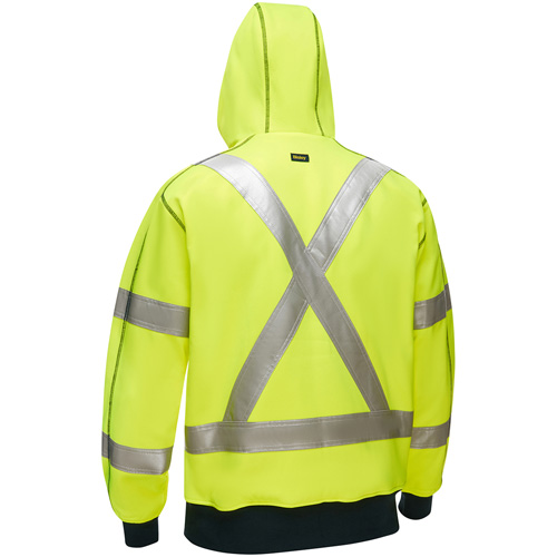 Coton ouat&eacute; doubl&eacute; de sherpa avec capuchon &agrave; fermeture &eacute;clair compl&egrave;te et X au dos Bisley, Petit, Jaune lime haute visibilit&eacute; R.M.G. Prévention