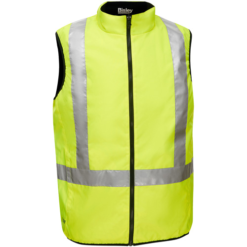 Bisley&reg; X-Back Reversible Puffer Vest, High Visibility Lime-Yellow, Medium, Polyester R.M.G. Prévention