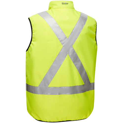 Bisley&reg; X-Back Reversible Puffer Vest, High Visibility Lime-Yellow, Medium, Polyester R.M.G. Prévention