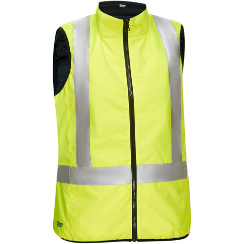 Bisley&reg; X-Back Women's Contoured Reversible Puffer Vest, High Visibility Lime-Yellow, Medium, Polyester R.M.G. Prévention