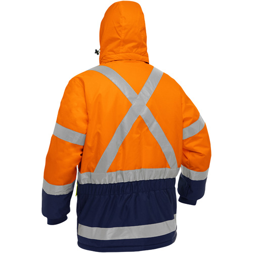 Manteau pour le froid extr&ecirc;me avec bas bleu marin et X au dos Bisley, Polyester, Orange haute visibilit&eacute;, 4T-Grand R.M.G. Prévention