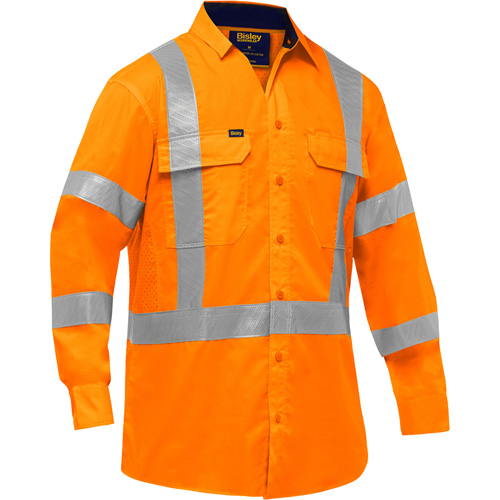 Bisley&reg; X-Back Long Sleeve Work Shirt with X-Airflow, Poly-Cotton, Small, High Visibility Orange R.M.G. Prévention