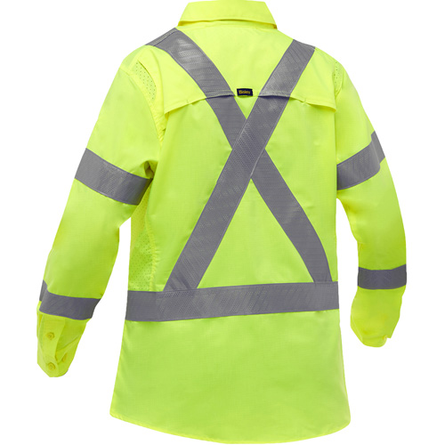 Chemise de travail &agrave; manches longues et X au dos Bisley avec X-Airflow pour femmes, Poly-coton, Petit, Jaune lime haute visibilit&eacute; R.M.G. Prévention