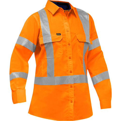 Chemise de travail &agrave; manches longues et X au dos Bisley avec X-Airflow pour femmes, Poly-coton, Petit, Orange haute visibilit&eacute; R.M.G. Prévention