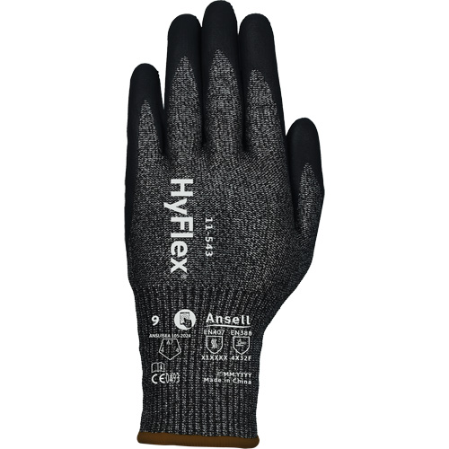 Gants r&eacute;sistants &agrave; la coupe HYFLEX 11-543, Taille 6, Calibre 13, Rev&ecirc;tement Nitrile, Enveloppe en Nylon/Acier inoxydable/PEHP/Spandex, ASTM ANSI niveau A7/EN 388 niveau F R.M.G. Prévention