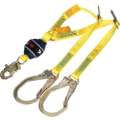Twin-Leg Tie-Back Web Shock-Absorbing Lanyard, 4', Rebar Hook Center, Snap Hook Leg Ends, Polyester R.M.G. Prévention