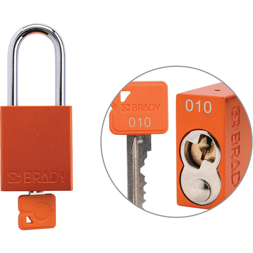Cadenas de verrouillage de s&eacute;curit&eacute; Velocity Plus, Orange, Cl&eacute;s identiques, Aluminium, Largeur de 1-1/2" R.M.G. Prévention