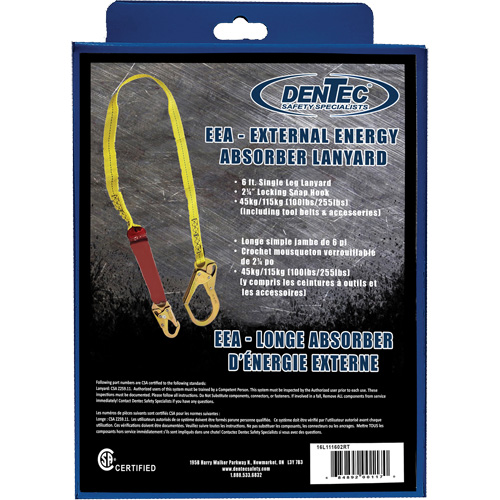 External Energy Absorber Lanyard with 2-1/4" Hook in Retail Box, 6', Snap Hook Center, Snap Hook Leg Ends, Polyester R.M.G. Prévention