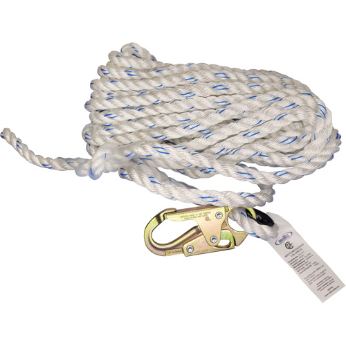 Cordage de s&eacute;curit&eacute; verticale avec mousqueton de 3/4" et cosse cœur R.M.G. Prévention