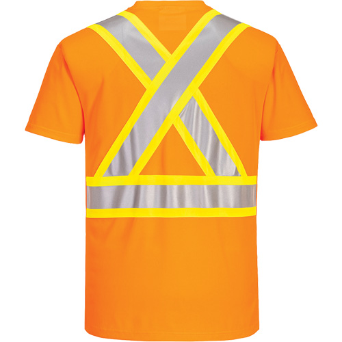 T-shirt de s&eacute;curit&eacute; &agrave; bandes contrastantes, Polyester, Petit, Orange haute visibilit&eacute; R.M.G. Prévention