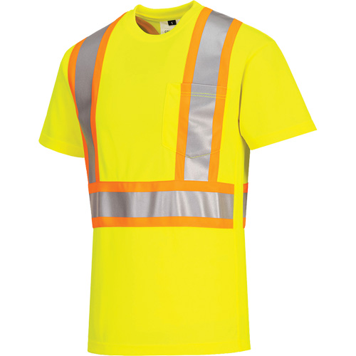 Contrast-Striped Safety T-Shirt, Polyester, Small, High Visibility Lime-Yellow R.M.G. Prévention