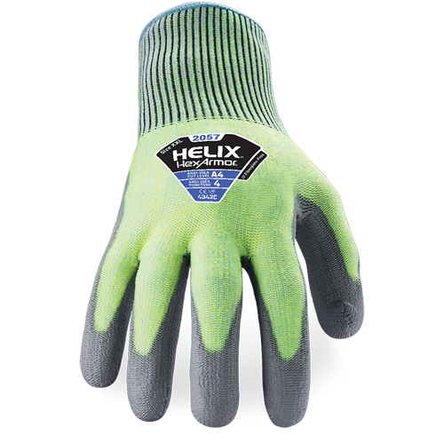Gants r&eacute;sistant &agrave; la coupe & l'abrasion Helix 2057, Taille 6/T-petit, Calibre 13, Rev&ecirc;tement Polyur&eacute;thane, Enveloppe en PEHP, ASTM ANSI niveau A4/EN 388 niveau C R.M.G. Prévention