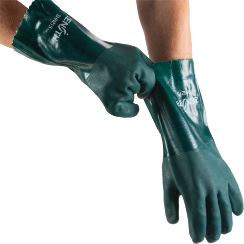 Gants verts &agrave; double enduit, 14" lo, PVC, Doublure en Jersey de coton, 70 mils R.M.G. Prévention