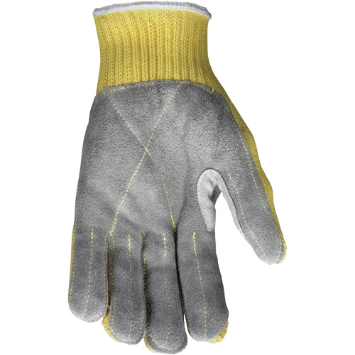 Gants de travail r&eacute;sistant &agrave; la coupe CutPro avec paume en cuir fendu, Taille Petit, Calibre 7, Enveloppe en Kevlar, ASTM ANSI niveau A3 R.M.G. Prévention