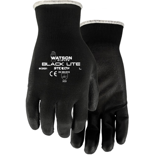 391 Stealth Black Lite Gloves, X-Small, Polyurethane Coating, Polyester Shell R.M.G. Prévention