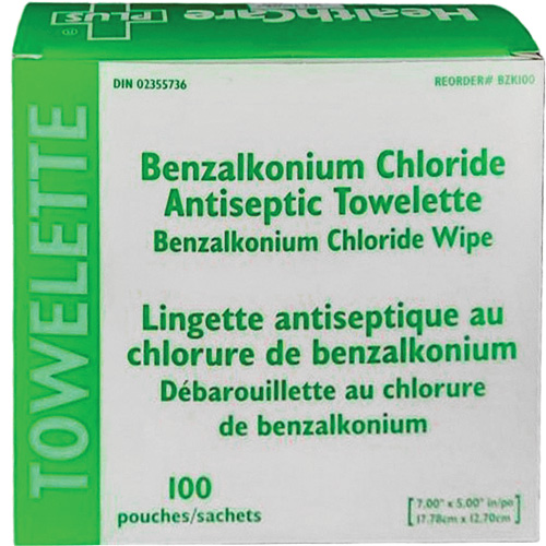 BZK Benzalkonium Chloride Towelette, Towelette, Antiseptic R.M.G. Prévention