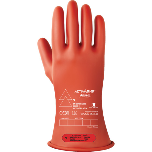 Gants &eacute;lectriques isol&eacute;s ultra l&eacute;gers ActivArmr RIG R011RUL, ASTM classe 0, Taille 9, 11" lo R.M.G. Prévention