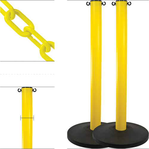Industrial Stanchion Kit with Plastic Chain, 37" High, Yellow R.M.G. Prévention