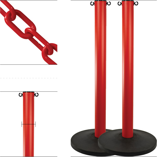 Industrial Stanchion Kit with Plastic Chain, 37" High, Red R.M.G. Prévention