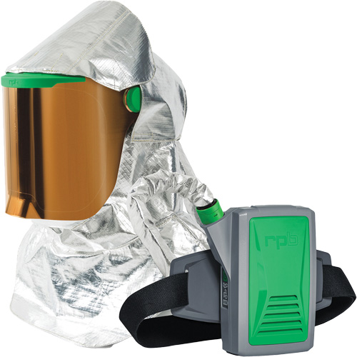 Respirateur &agrave; chaleur radiante Z-Link avec souffleur & montage &agrave; la ceinture, Respirateur &agrave; masque/Capuchon & visi&egrave;re, Pile Lithium-ion R.M.G. Prévention