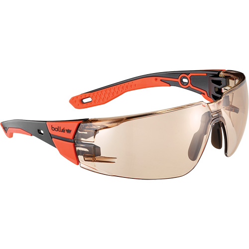 Lunettes de s&eacute;curit&eacute; RUSH+ 2.0 avec monture noire et rouge, M/G, Lentille Cuivre, Antibu&eacute;e/Anti-&eacute;gratignures, ANSI Z87+ R.M.G. Prévention