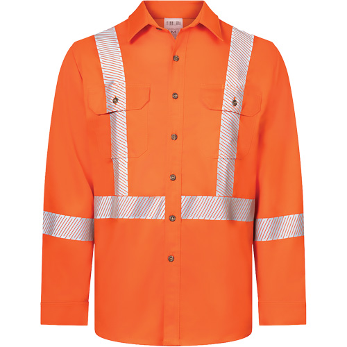 Avenger 7 oz Deluxe Segmented Striped High-Visibility Work Shirt, Style 652, Men's, Medium (Tall), Orange R.M.G. Prévention