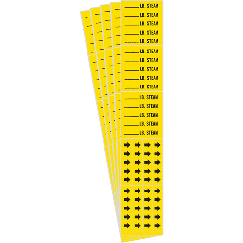 Marqueur de tuyau avec espace vierge suivi de LB. Steam, Autocollant, 2-1/4" h x 2-3/4" la, Noir sur jaune R.M.G. Prévention