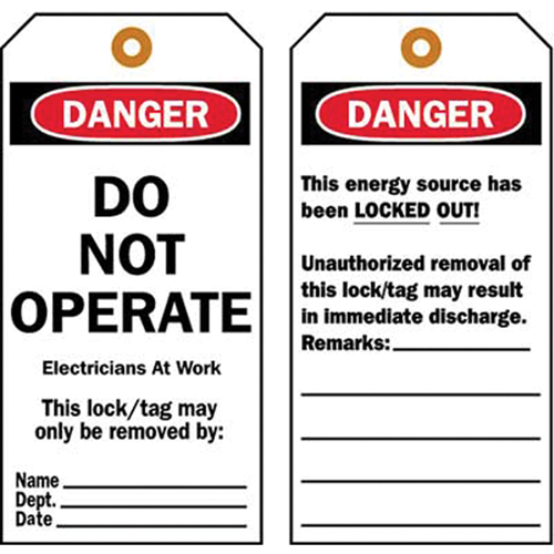 &eacute;tiquettes de verrouillage, Plastique, 3" la x 5-1/2" h, Anglais R.M.G. Prévention