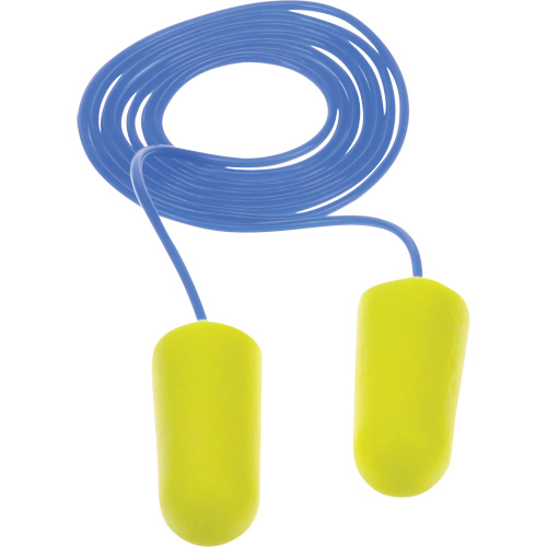 Bouchons d'oreilles n&eacute;on jaune E-A-Rsoft, Vrac - Sac en poly, Avec cordon R.M.G. Prévention