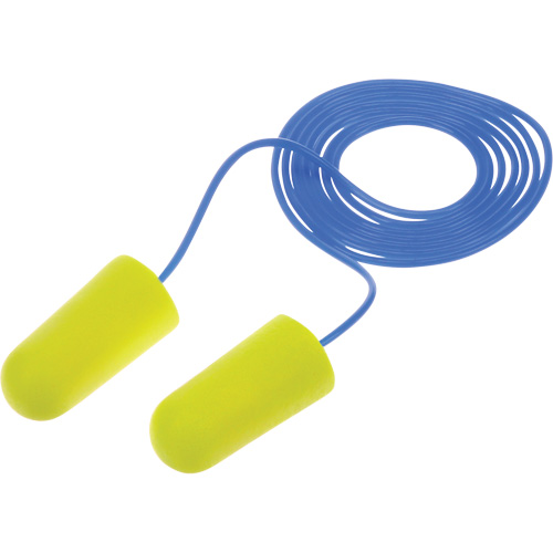 Bouchons d'oreilles n&eacute;on jaune E-A-Rsoft, Vrac - Sac en poly, Avec cordon R.M.G. Prévention