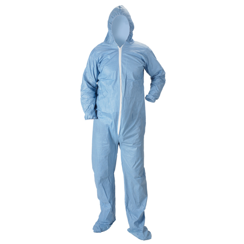 Pyrolon&reg; Plus 2 FR Hooded Coveralls With Boots, Small, Blue, FR Treated Fabric R.M.G. Prévention