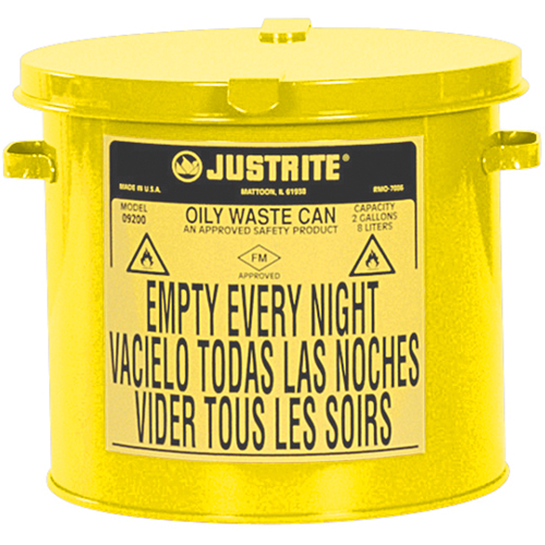 Contenants pour d&eacute;chets huileux, Homologu&eacute; FM/List&eacute; UL, 2 gal. US, Jaune R.M.G. Prévention
