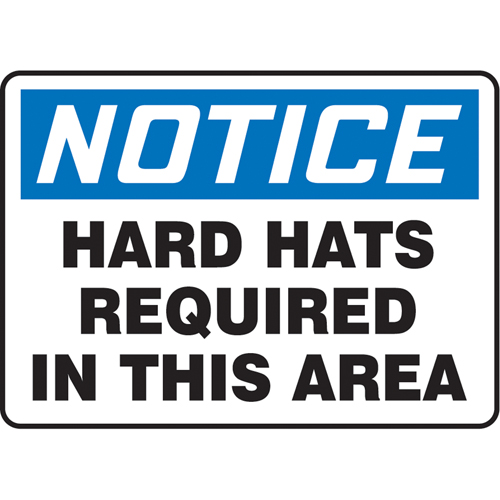 Enseigne  Hard Hats Required , 10" x 14", Vinyle, Anglais R.M.G. Prévention