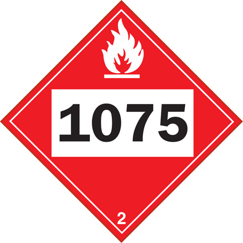 1075 Liquefied Petroleum Flammable Gas TDG Placard, Plastic R.M.G. Prévention