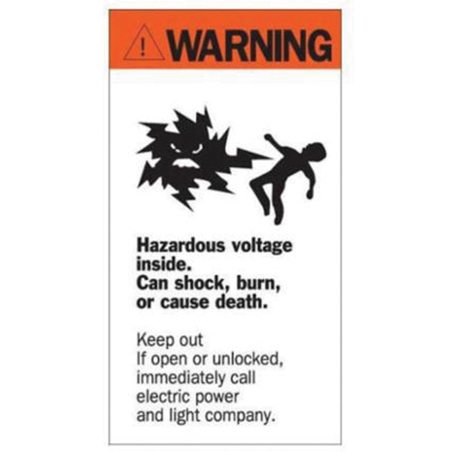 Enseigne Warning Hazardous Voltage, 8" x 4-1/2", Acrylique, Anglais avec pictogramme R.M.G. Prévention