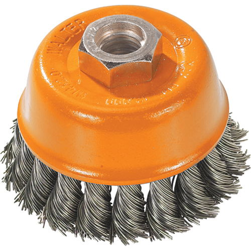 Brosse &agrave; fils nou&eacute;s torsad&eacute;s, 3" dia. x 5/8"-11 arbre R.M.G. Prévention