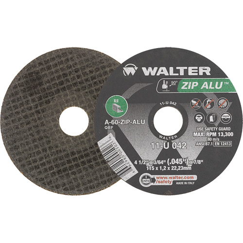 Zip Alu Cut-Off Wheel, 4-1/2" x 3/64", 7/8" Arbor, Type 1, Aluminum Oxide, 13300 RPM R.M.G. Prévention