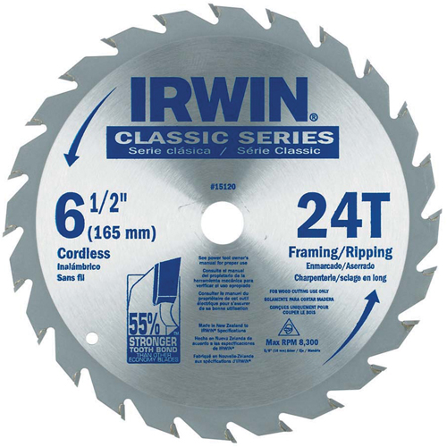 Contractor Saw Blades - Classic Series Saw Blades, 6-1/2", 24 Teeth, Wood Use R.M.G. Prévention