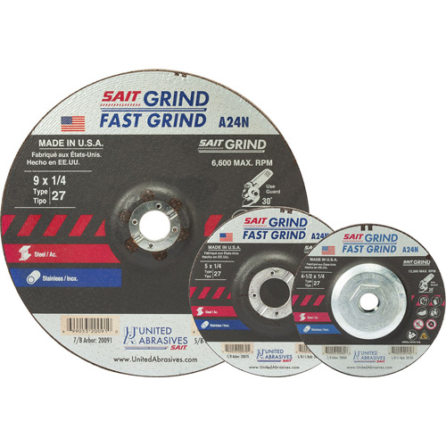 A24N Fast Grinding Wheel, 4-1/2" x 3/16", 7/8" Arbor, Aluminum Oxide, Type 27 R.M.G. Prévention