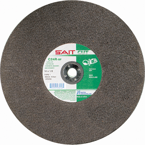 C24R Concrete High Speed Cut-Off Wheel, 14" x 1/8", 1" Arbor, Type 1, Silicon Carbide, 5400 RPM R.M.G. Prévention