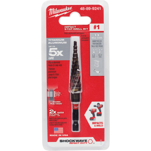 Foret &eacute;tag&eacute; #1 Shockwave Impact Duty, 1/2" - 1-1/8", Incr&eacute;ments de 1/32", Titane R.M.G. Prévention