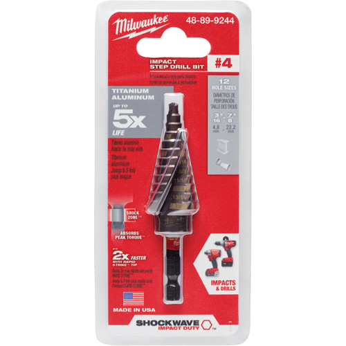 Foret &eacute;tag&eacute; #4 Shockwave Impact Duty, 3/16" - 7/8", Incr&eacute;ments de 1/16", Titane R.M.G. Prévention