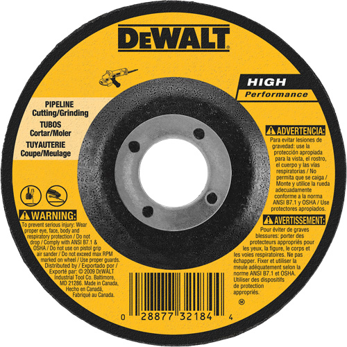 High Performance Pipeline Wheel, 5" x 1/8", 7/8" Arbor, Aluminum Oxide, Type 27 R.M.G. Prévention
