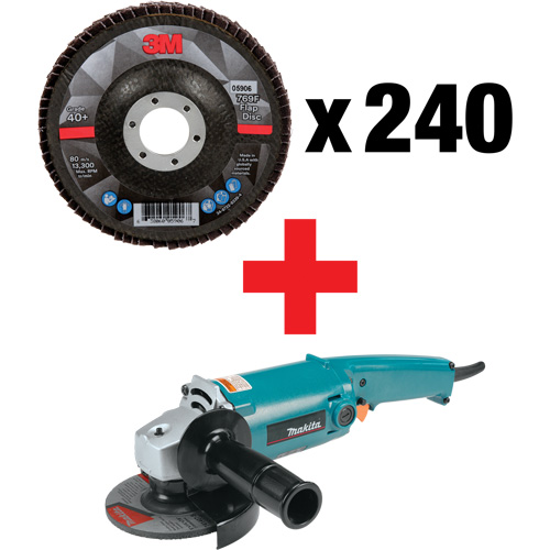 769F Flap Disc & Angle Grinder Kit, 4-1/2" x 7/8", Type 29, 40+ Grit, Ceramic R.M.G. Prévention