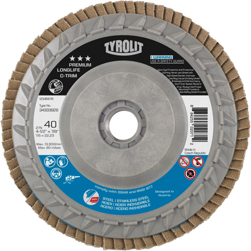 Disque &agrave; lamelles Long Life C-Trim, 4-1/2" x 5/8"-11, Type 27, Grain 40, Alumine de zirconium R.M.G. Prévention