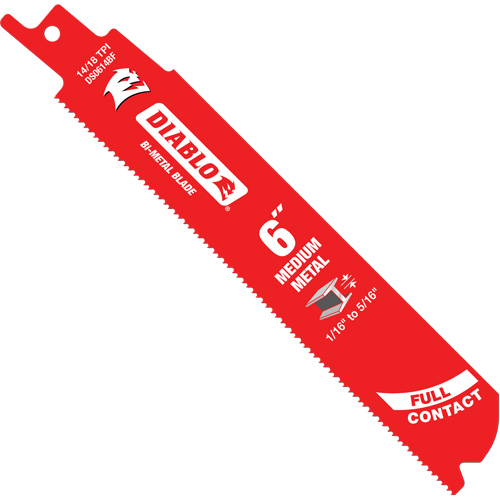 Medium Metal Reciprocating Saw Blade, Bi-Metal, 14-18 TPI, 6" L x 1" W R.M.G. Prévention
